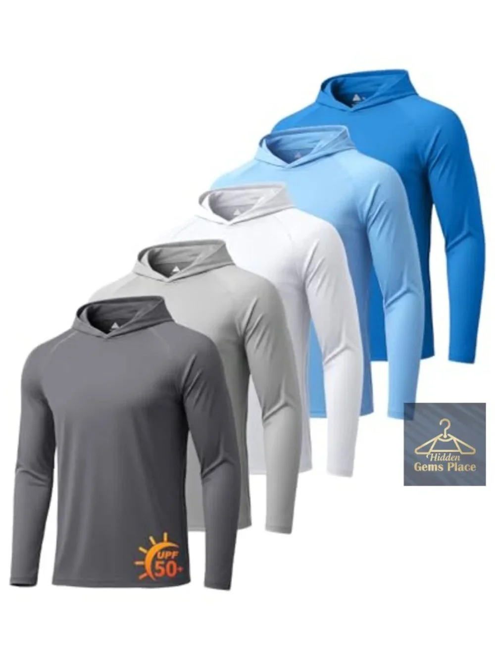 5 Pack Mens UPF 50+ Hoodie Long Sleeve Sun Shirts Fishing Shirts